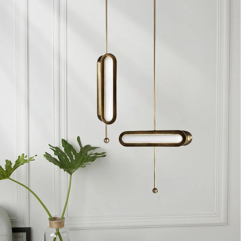 Metalen langwerpige ophangverlichting Postmoderne vergulde LED-hanglamp voor eetkamer Clearhalo