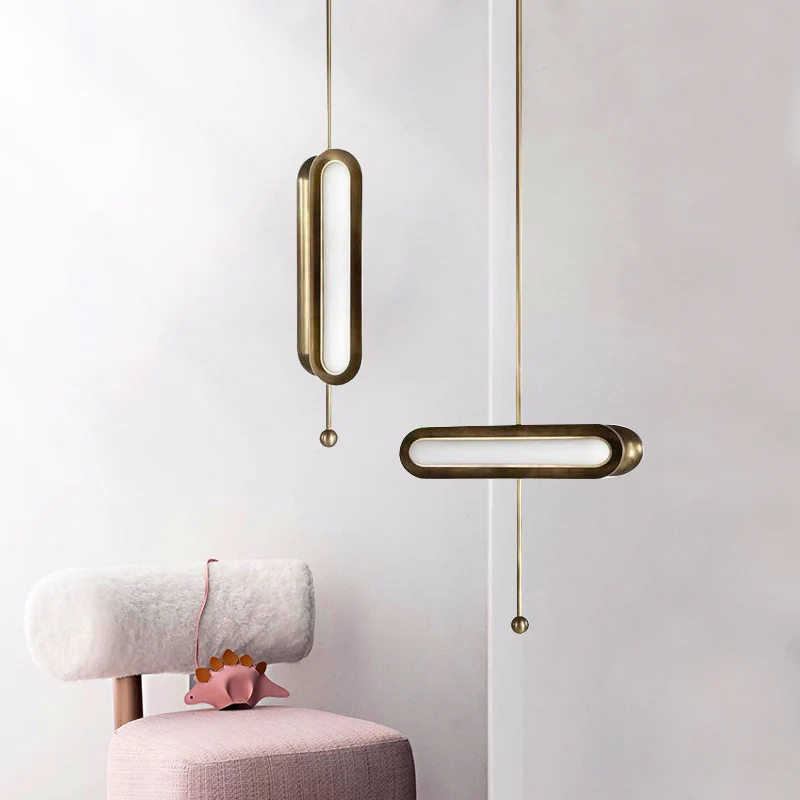 Metalen langwerpige ophangverlichting Postmoderne vergulde LED-hanglamp voor eetkamer Clearhalo