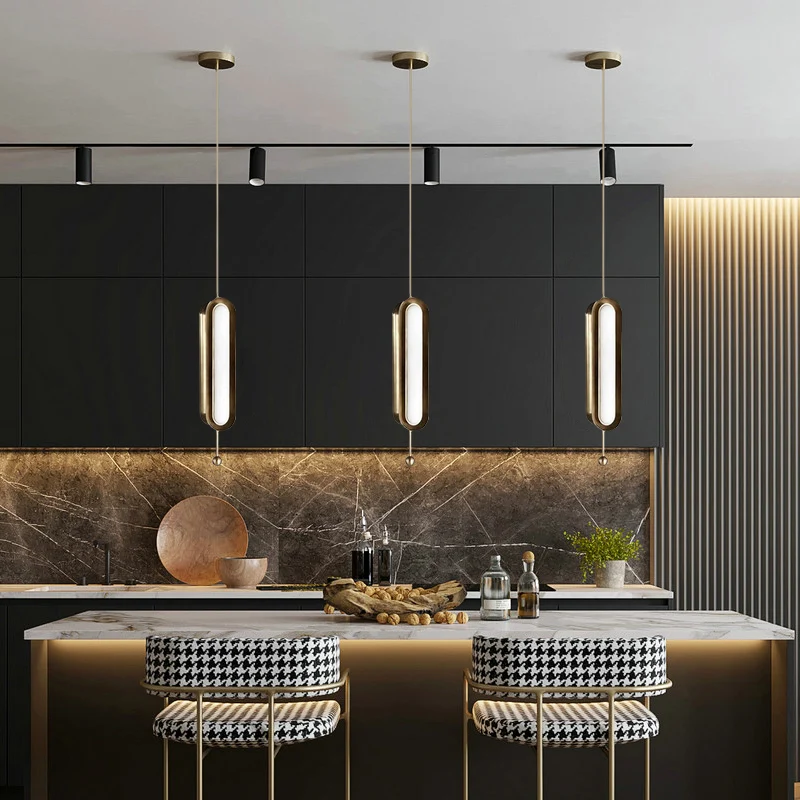 Metalen langwerpige ophangverlichting Postmoderne vergulde LED-hanglamp voor eetkamer Clearhalo