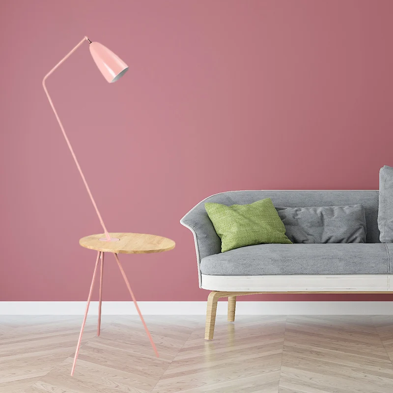 Metalen langwerpige vloerleeslamp Eenvoudig 1 lamp Zwart/roze/geel Statief Vloerstaande verlichting met plank voor woonkam...