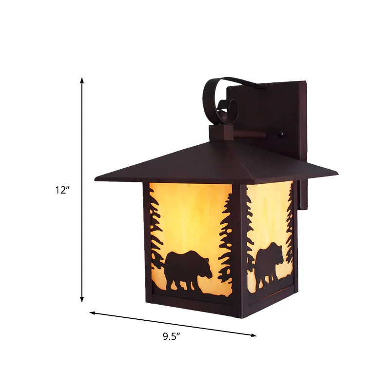 Metalen lantaarn schansverlichting Rustieke 1-lichts veranda wandgemonteerde lamp koper met amberkleurige glazen kap Clear...