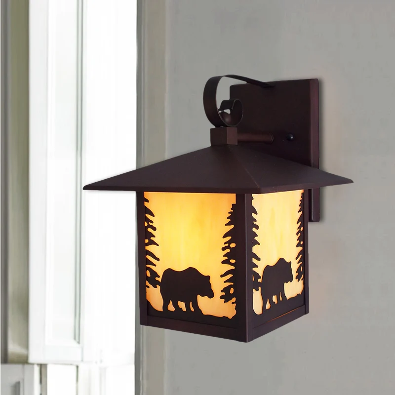 Metalen lantaarn schansverlichting Rustieke 1-lichts veranda wandgemonteerde lamp koper met amberkleurige glazen kap Clear...