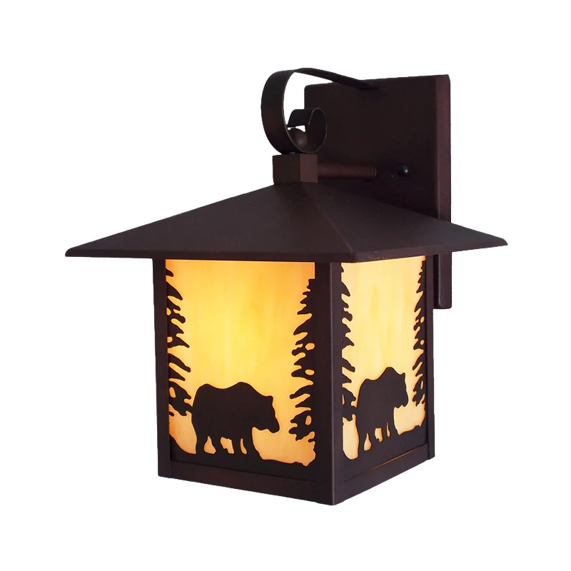 Metalen lantaarn schansverlichting Rustieke 1-lichts veranda wandgemonteerde lamp koper met amberkleurige glazen kap Clear...