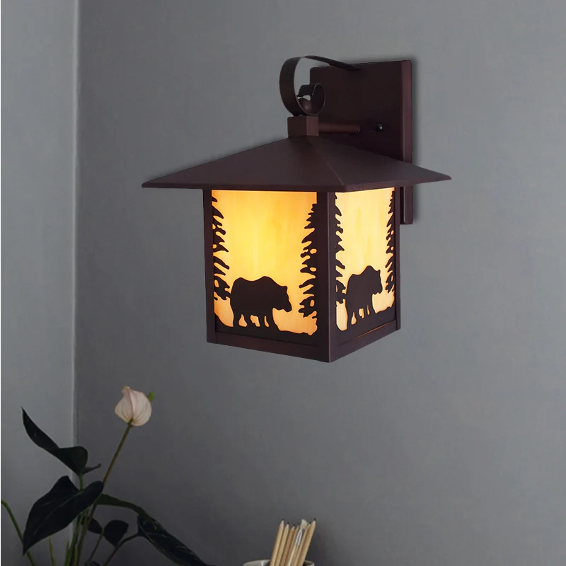 Metalen lantaarn schansverlichting Rustieke 1-lichts veranda wandgemonteerde lamp koper met amberkleurige glazen kap Clear...