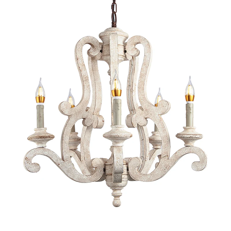 Metalen lasergesneden kroonluchterlamp Retro 5 lampen Witte hanglamp voor woonkamer Clearhalo