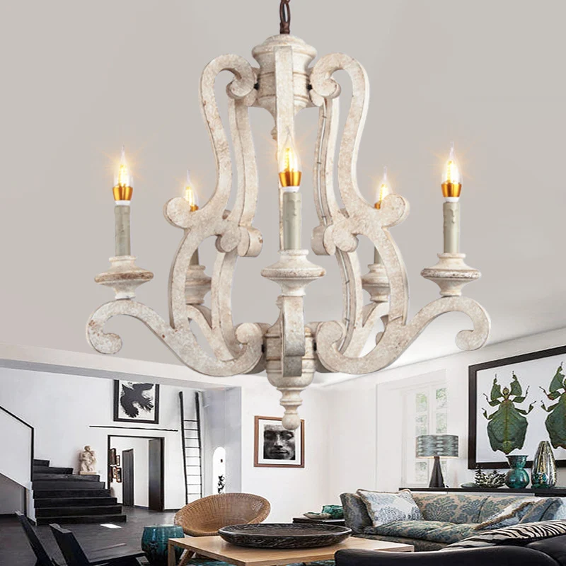 Metalen lasergesneden kroonluchterlamp Retro 5 lampen Witte hanglamp voor woonkamer Clearhalo