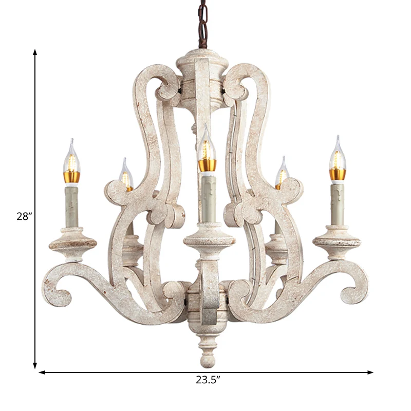 Metalen lasergesneden kroonluchterlamp Retro 5 lampen Witte hanglamp voor woonkamer Clearhalo