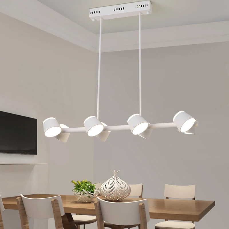 Metalen lineaire hanglamp, eenvoudige stijl, 8 lampen, witte hangende plafondlamp Clearhalo