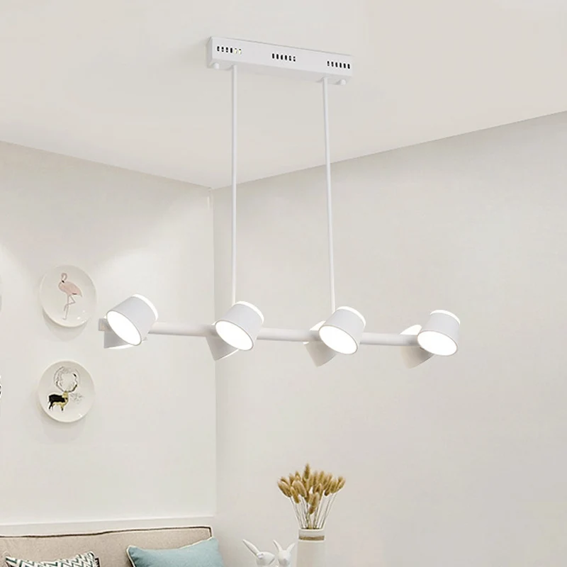 Metalen lineaire hanglamp, eenvoudige stijl, 8 lampen, witte hangende plafondlamp Clearhalo