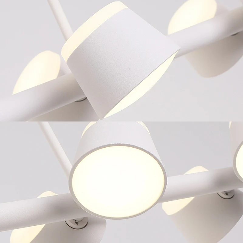 Metalen lineaire hanglamp, eenvoudige stijl, 8 lampen, witte hangende plafondlamp Clearhalo