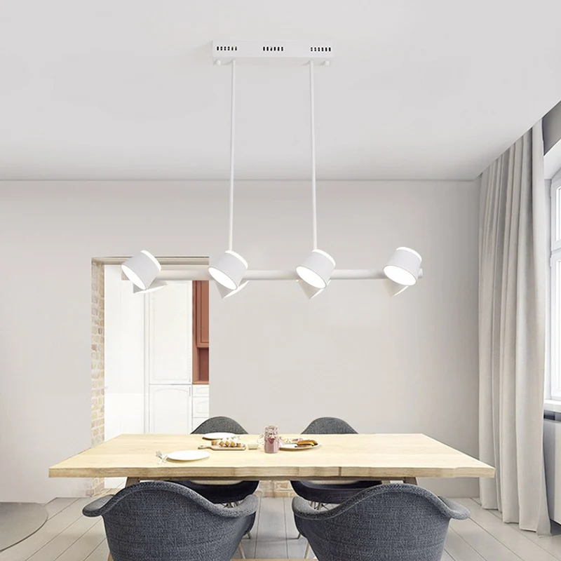 Metalen lineaire hanglamp, eenvoudige stijl, 8 lampen, witte hangende plafondlamp Clearhalo