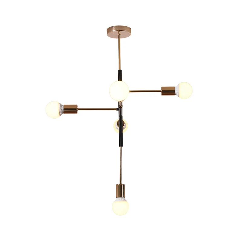 Metalen lineaire kroonluchterverlichting Minimalistisch 5-lichts Messing hanglamp voor woonkamer Clearhalo