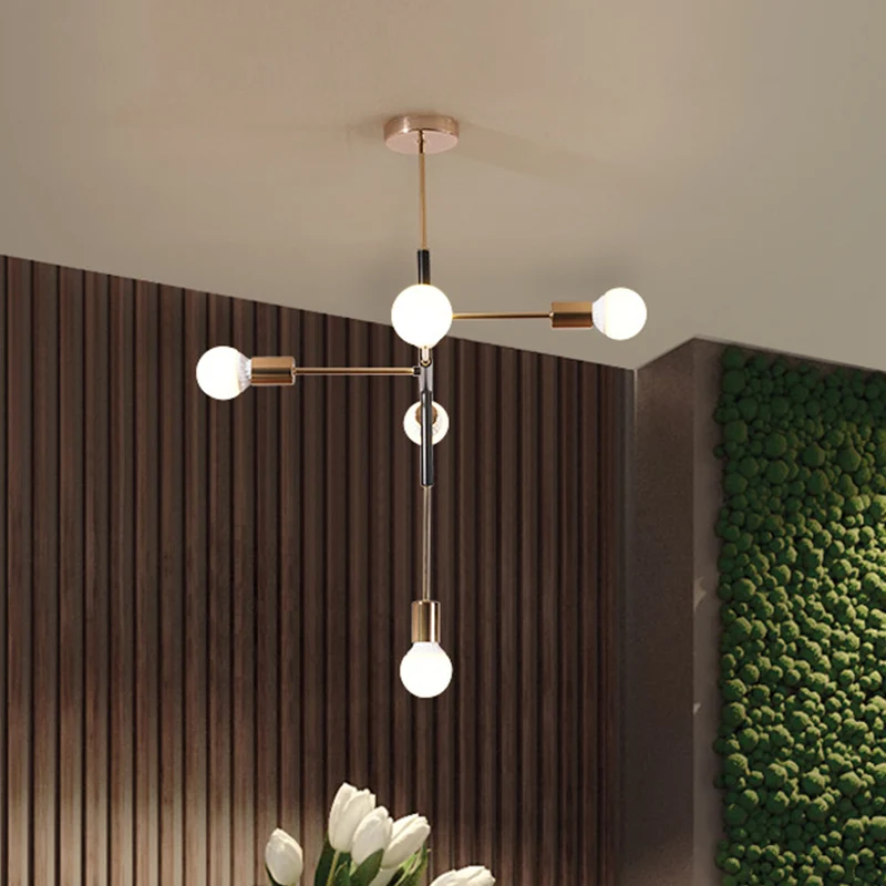 Metalen lineaire kroonluchterverlichting Minimalistisch 5-lichts Messing hanglamp voor woonkamer Clearhalo