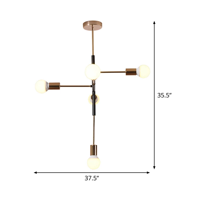 Metalen lineaire kroonluchterverlichting Minimalistisch 5-lichts Messing hanglamp voor woonkamer Clearhalo