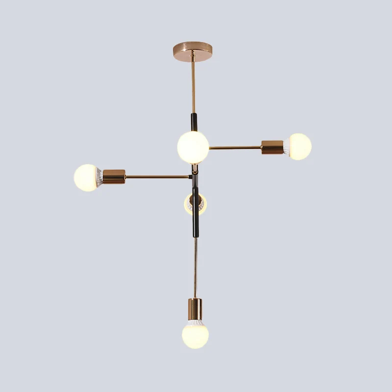 Metalen lineaire kroonluchterverlichting Minimalistisch 5-lichts Messing hanglamp voor woonkamer Clearhalo