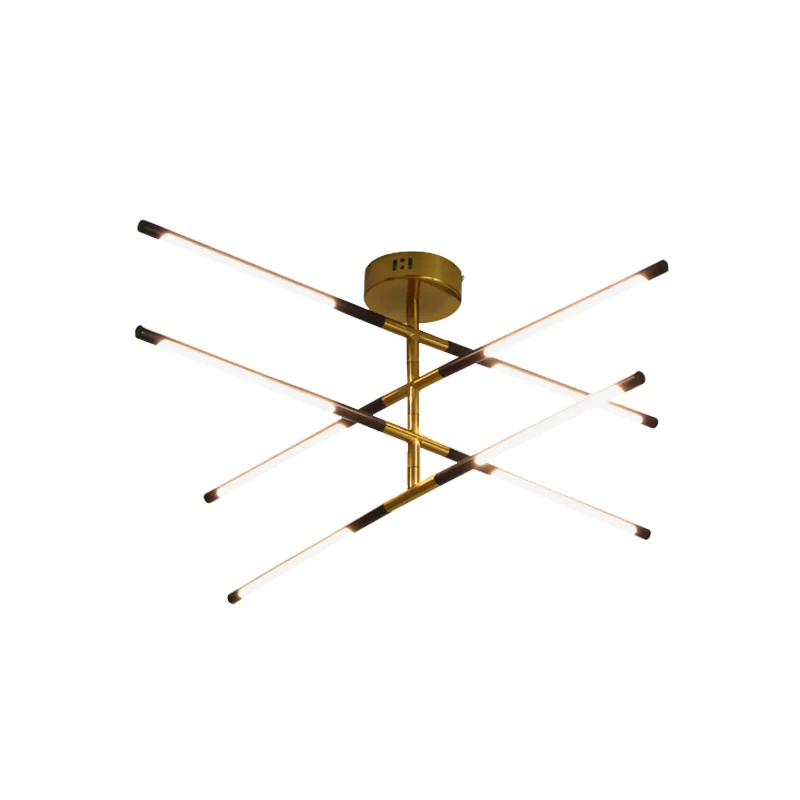 Metalen lineaire plafondkroonluchter moderne stijl 8-kops ophanghanger zwart en goud Clearhalo