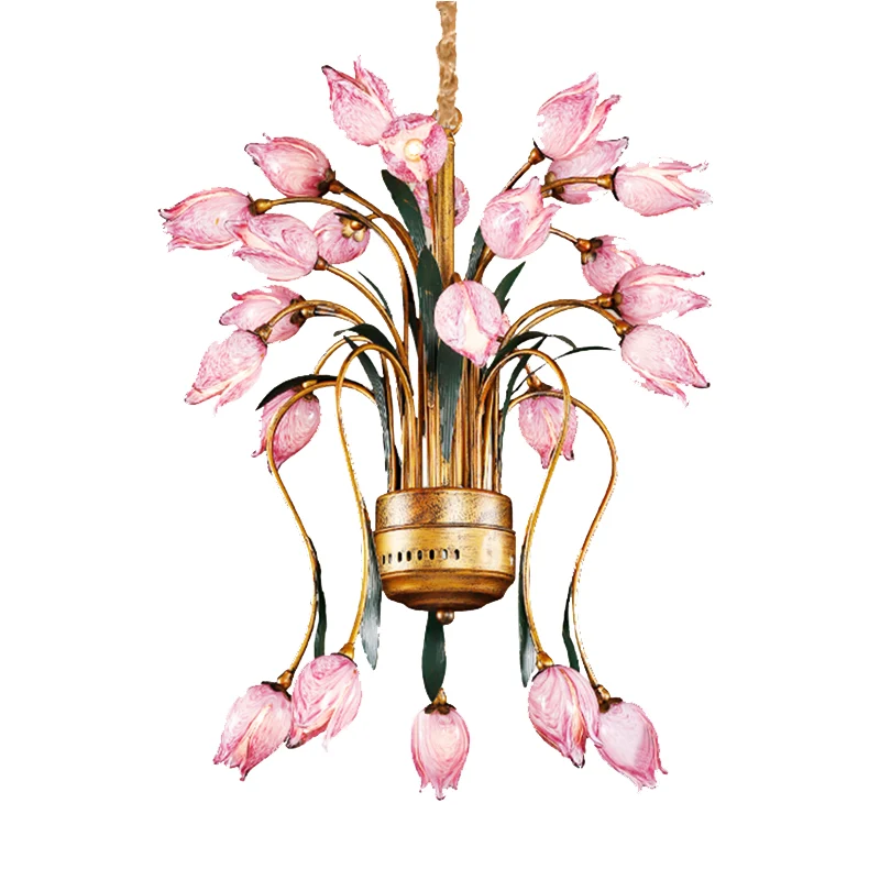 Metalen messing hangende kroonluchter Tulp 16/25 lichten Pastorale stijl LED-downverlichting hanger voor slaapkamer Clearhalo