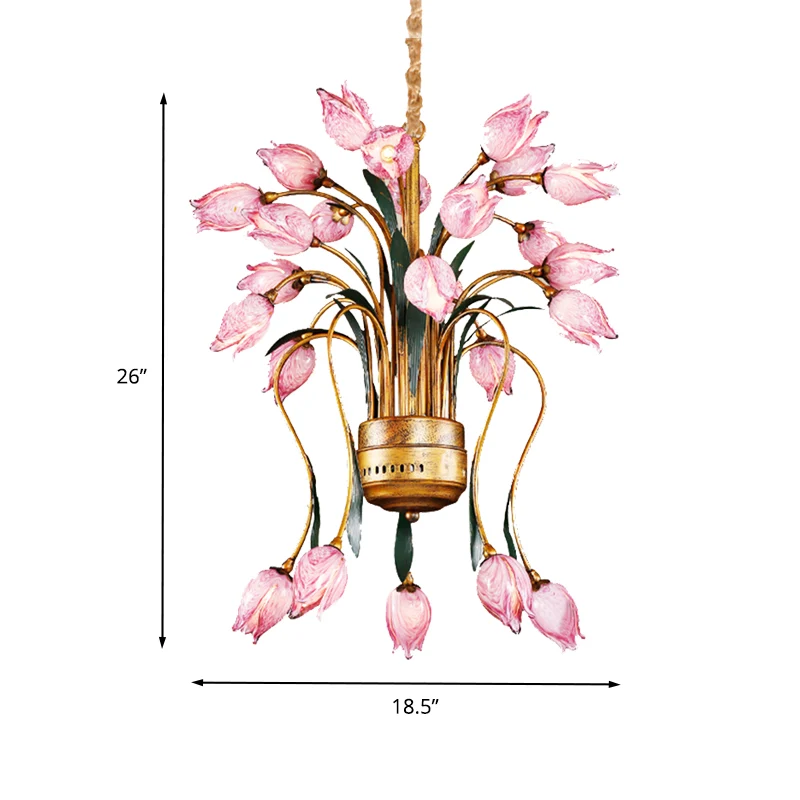 Metalen messing hangende kroonluchter Tulp 16/25 lichten Pastorale stijl LED-downverlichting hanger voor slaapkamer Clearhalo