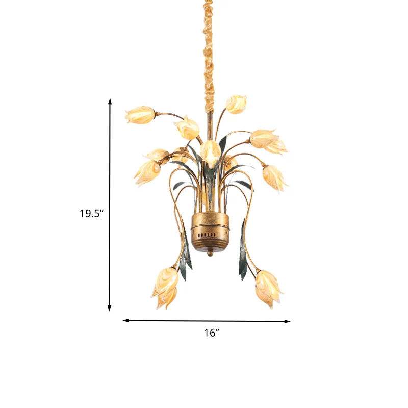 Metalen messing hangende kroonluchter Tulp 16/25 lichten Pastorale stijl LED-downverlichting hanger voor slaapkamer Clearhalo