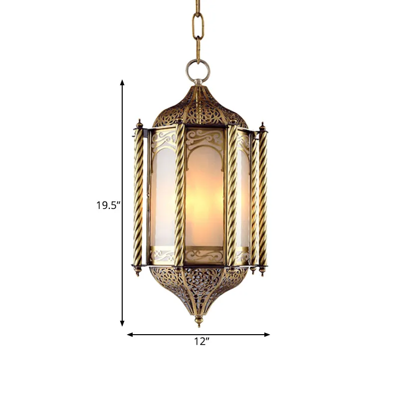 Metalen messing hangende kroonluchterlantaarn 3-lichts Arabische hangende plafondlamp met opaalglazen kap Clearhalo