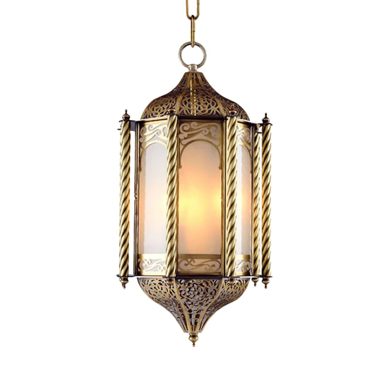 Metalen messing hangende kroonluchterlantaarn 3-lichts Arabische hangende plafondlamp met opaalglazen kap Clearhalo