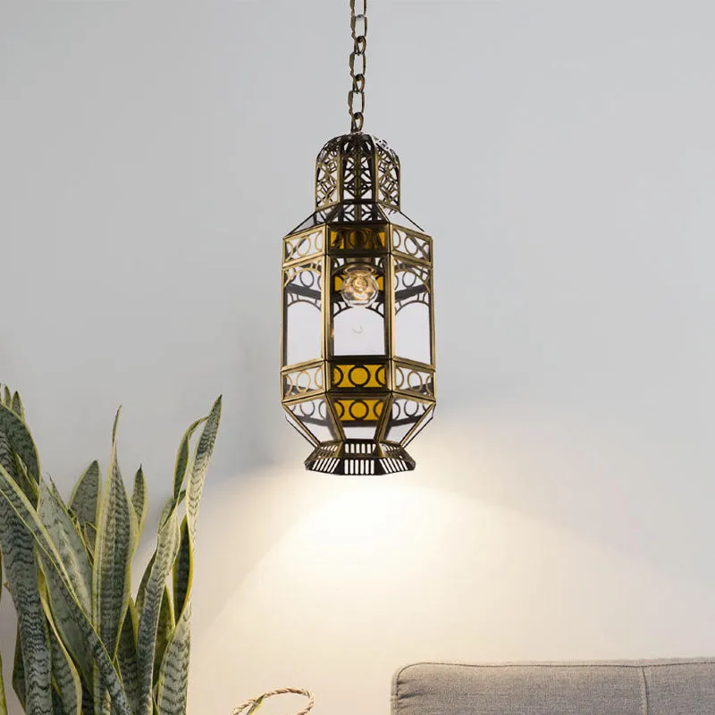 Metalen messing hangende verlichtingslantaarn 1-kops traditionele hanglamp met ketting Clearhalo