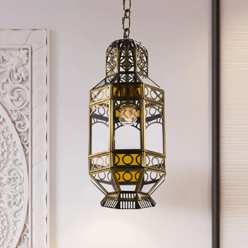 Metalen messing hangende verlichtingslantaarn 1-kops traditionele hanglamp met ketting Clearhalo