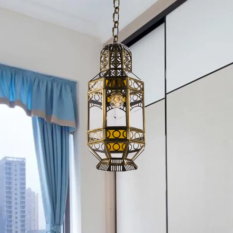 Metalen messing hangende verlichtingslantaarn 1-kops traditionele hanglamp met ketting Clearhalo