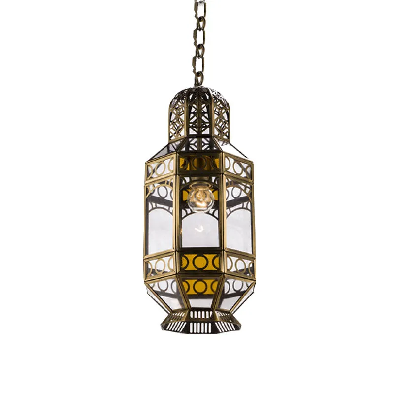 Metalen messing hangende verlichtingslantaarn 1-kops traditionele hanglamp met ketting Clearhalo