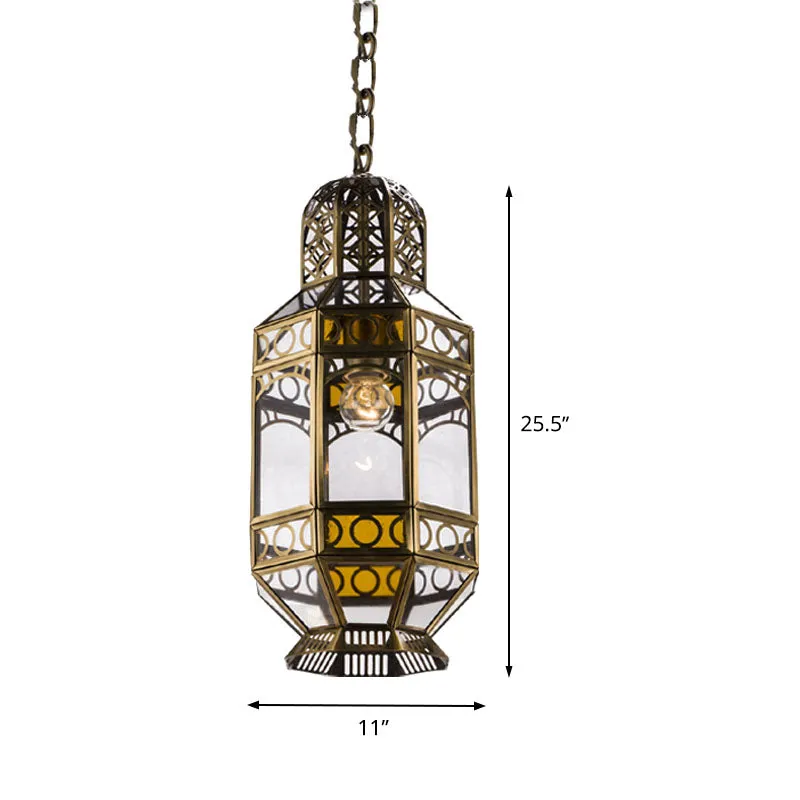 Metalen messing hangende verlichtingslantaarn 1-kops traditionele hanglamp met ketting Clearhalo