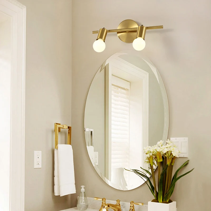Metalen messing wandkandelaar Lineaire LED 2/3/4-lamps traditionele make-up wandlamp voor badkamer Clearhalo