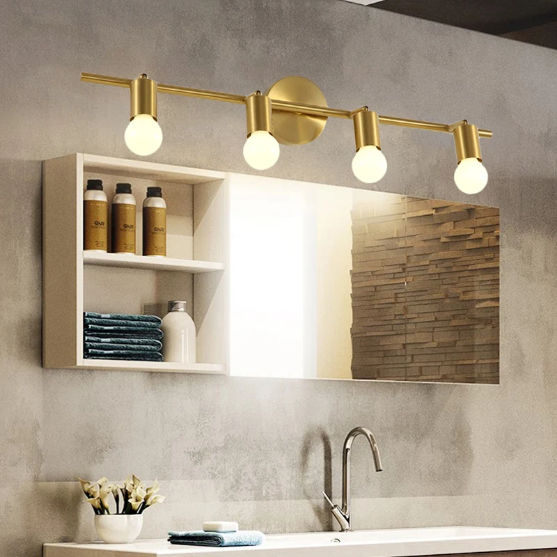 Metalen messing wandkandelaar Lineaire LED 2/3/4-lamps traditionele make-up wandlamp voor badkamer Clearhalo