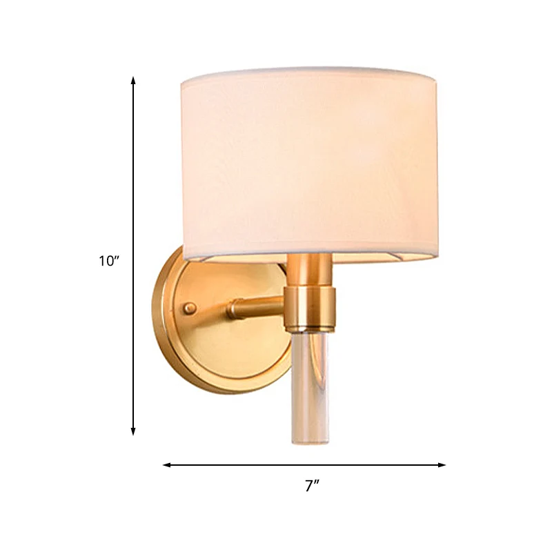 Metalen messing wandlamp Drum 1-lichts vintage wandlamp met witte stoffen kap voor studeerkamer Clearhalo