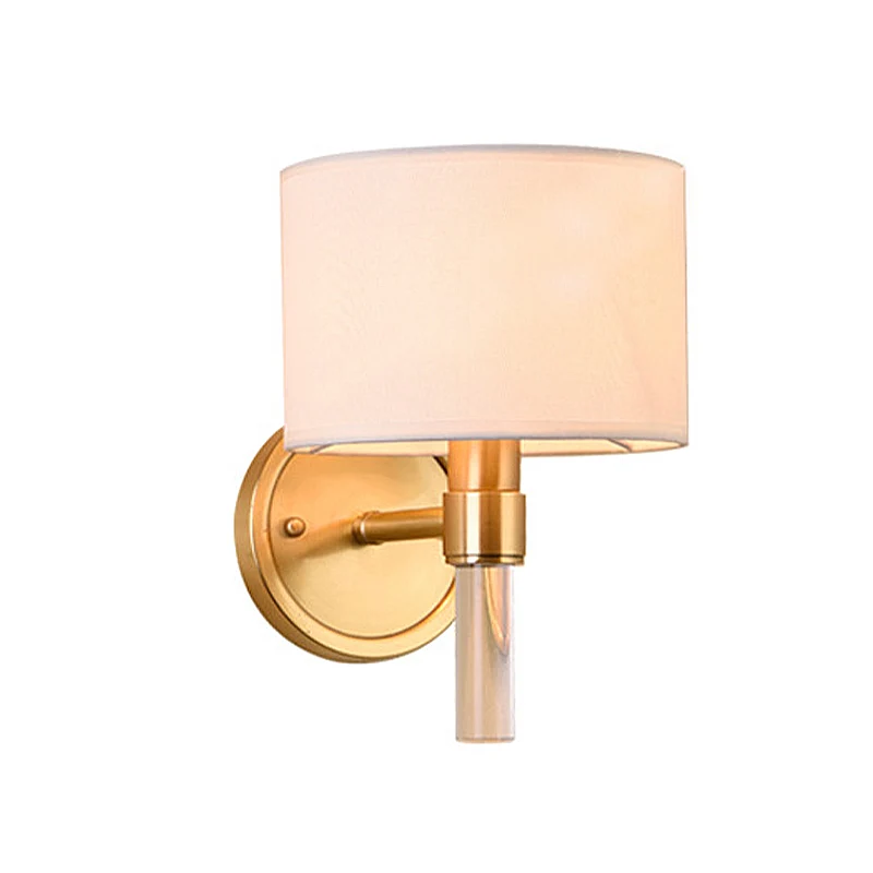 Metalen messing wandlamp Drum 1-lichts vintage wandlamp met witte stoffen kap voor studeerkamer Clearhalo