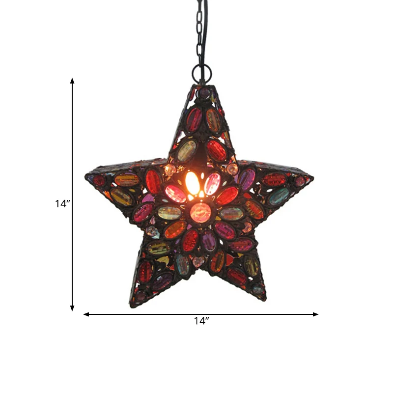 Metalen pentagram hangende plafondlamp Boheemse 1-kops woonkamerdruppellamp rood Clearhalo