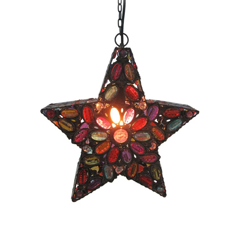 Metalen pentagram hangende plafondlamp Boheemse 1-kops woonkamerdruppellamp rood Clearhalo