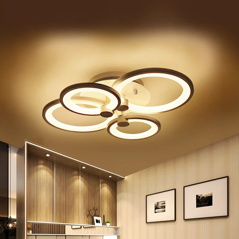 Metalen plafondverlichting met meerdere ringen, modernistisch 4/6/8-lamps zwart/wit LED semi-inbouwlicht voor woonkamer Cl...
