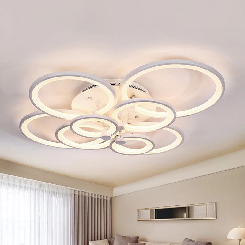 Metalen plafondverlichting met meerdere ringen, modernistisch 4/6/8-lamps zwart/wit LED semi-inbouwlicht voor woonkamer Cl...