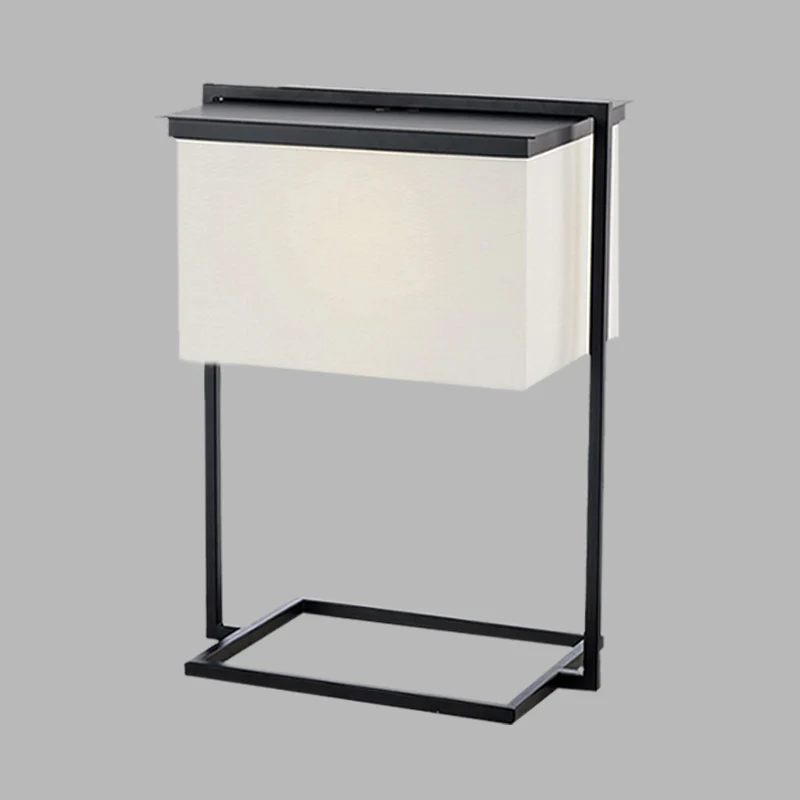 Metalen rechthoekig frame bureaulamp Minimalistische 1-koppige zwart-witte stoffen nachttafellamp Clearhalo