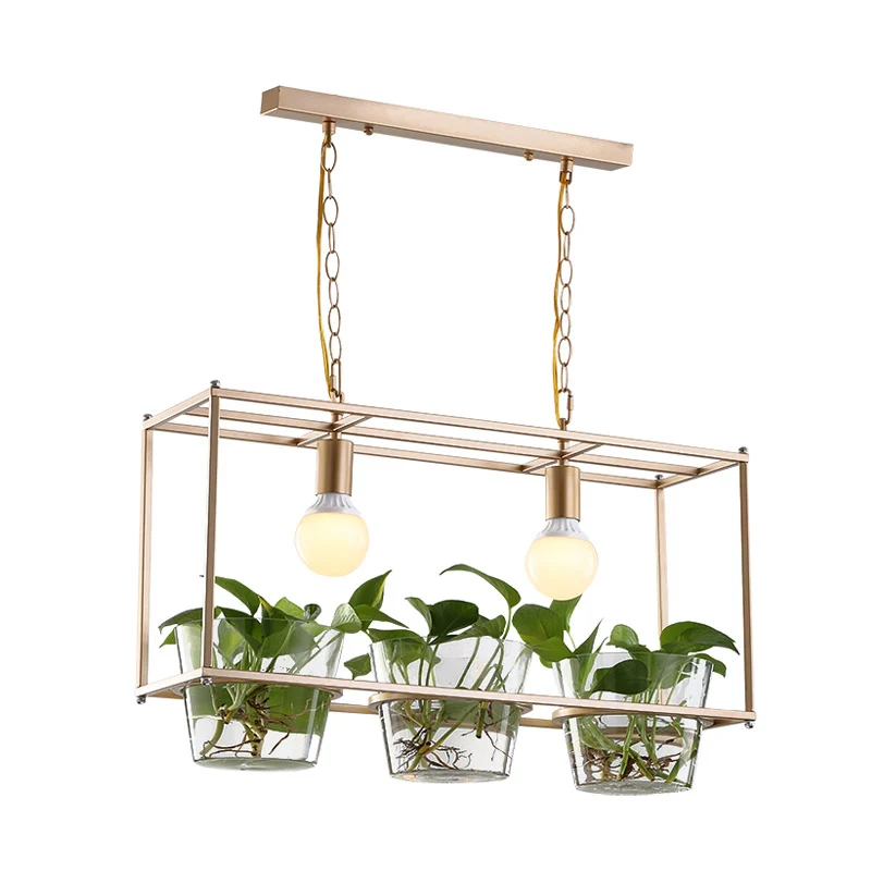 Metalen rechthoekige eilandplafondlamp Retro 2 lampen Eetkamer LED-hanglamp zwart/goud Clearhalo