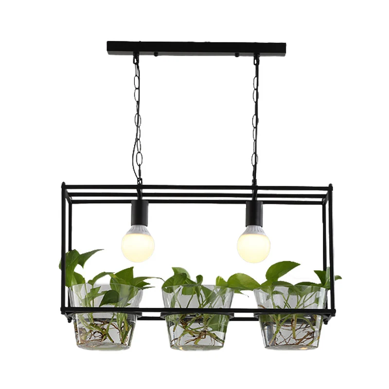 Metalen rechthoekige eilandplafondlamp Retro 2 lampen Eetkamer LED-hanglamp zwart/goud Clearhalo