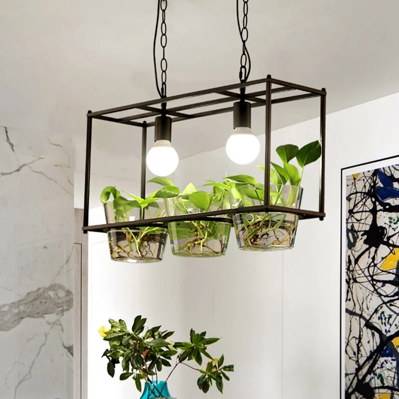 Metalen rechthoekige eilandplafondlamp Retro 2 lampen Eetkamer LED-hanglamp zwart/goud Clearhalo