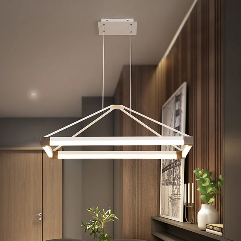 Metalen rechthoekige kroonluchter licht modernisme wit/koffie 23,5"/31,5"/39" brede LED-hanglampset warm/wit licht Clearhalo