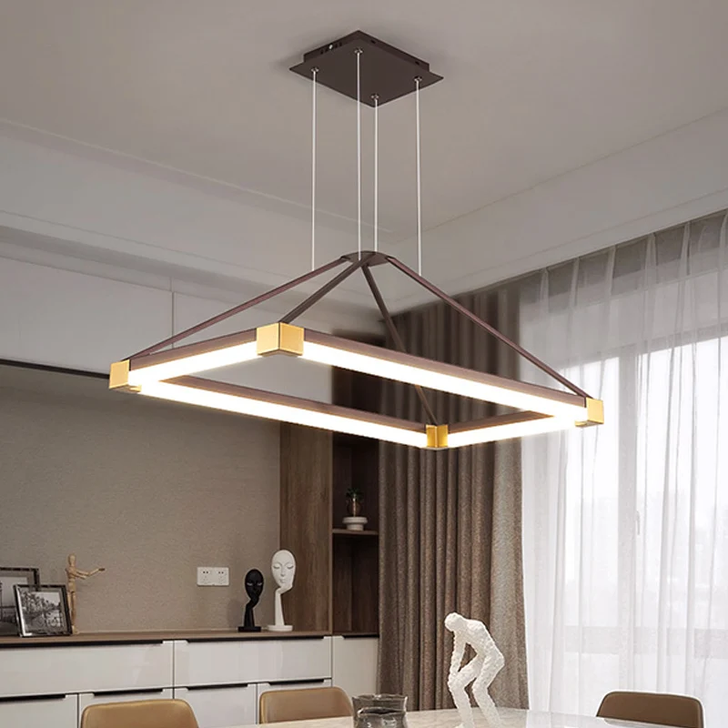 Metalen rechthoekige kroonluchter licht modernisme wit/koffie 23,5"/31,5"/39" brede LED-hanglampset warm/wit licht Clearhalo