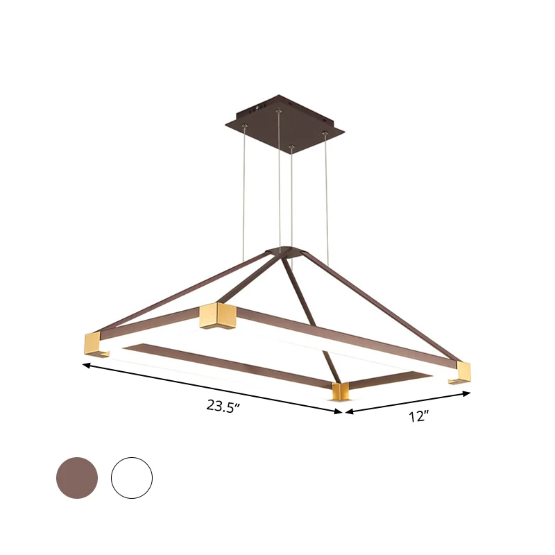 Metalen rechthoekige kroonluchter licht modernisme wit/koffie 23,5"/31,5"/39" brede LED-hanglampset warm/wit licht Clearhalo