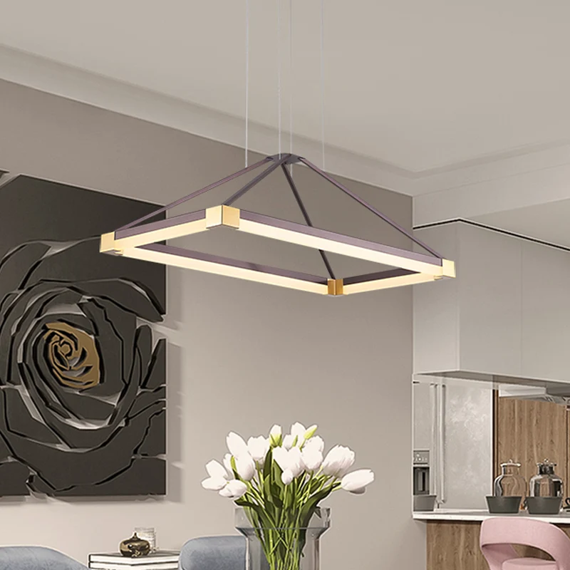 Metalen rechthoekige kroonluchter licht modernisme wit/koffie 23,5"/31,5"/39" brede LED-hanglampset warm/wit licht Clearhalo