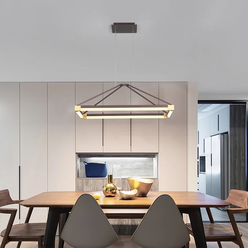 Metalen rechthoekige kroonluchter licht modernisme wit/koffie 23,5"/31,5"/39" brede LED-hanglampset warm/wit licht Clearhalo