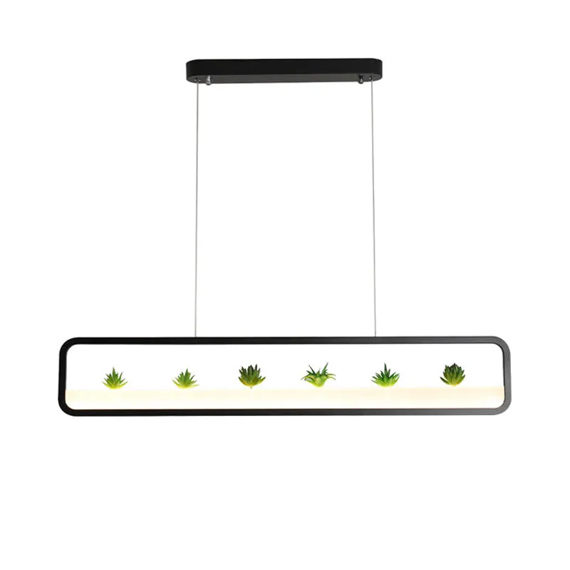 Metalen rechthoekige kroonluchter modernistische led 27,5 inch breed plafondhangend licht wit/zwart met kunstplant, wit/wa...