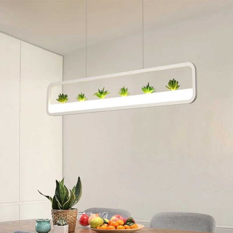 Metalen rechthoekige kroonluchter modernistische led 27,5 inch breed plafondhangend licht wit/zwart met kunstplant, wit/wa...
