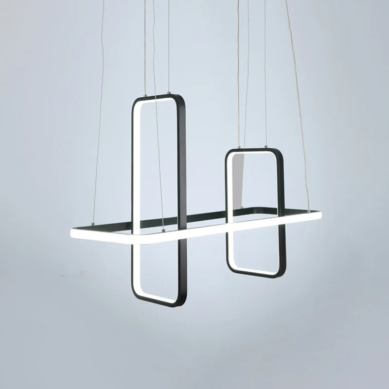 Metalen rechthoekige plafondhanglamp, eenvoudige stijl, zwart/gouden eilandlamp, warm/wit licht Clearhalo